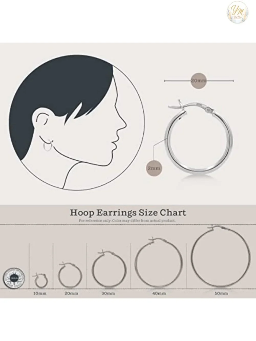 925 Sterling Silver Hoop Earrings for Women, 10mm to 50mm